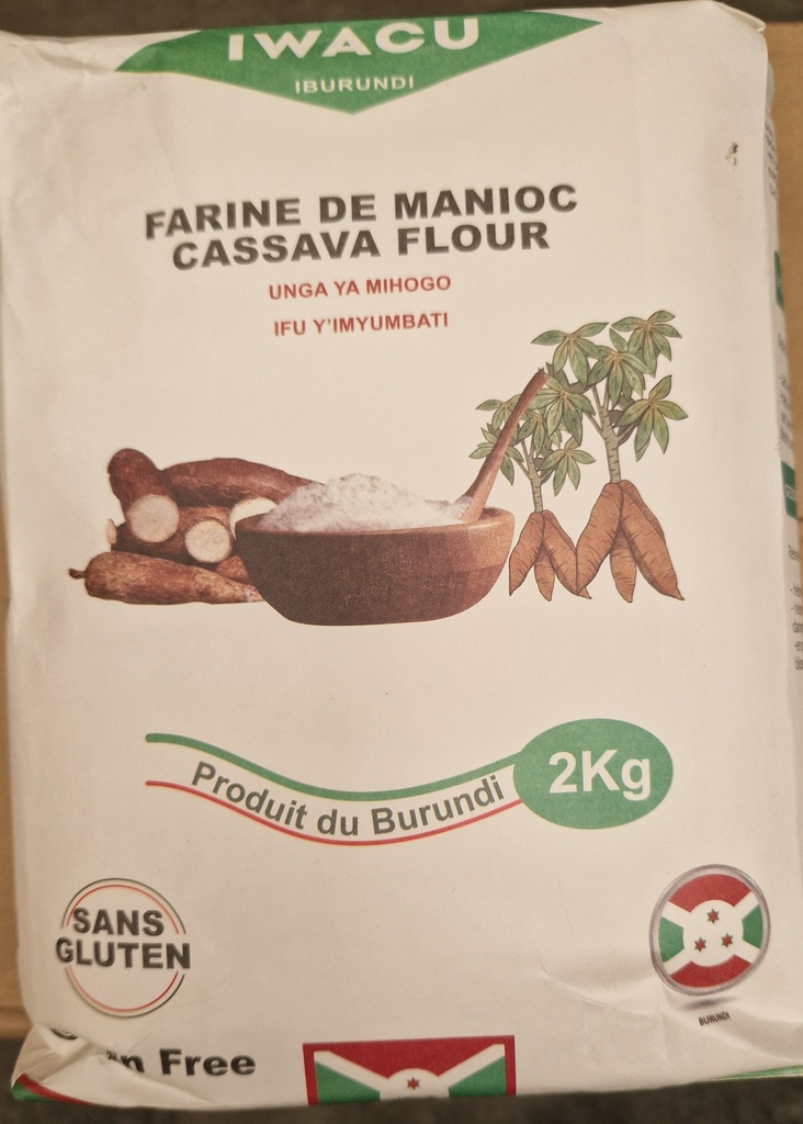 Kabizu Iwacu 
Brundi Cassava Flour Green Packing  6x2kg. 