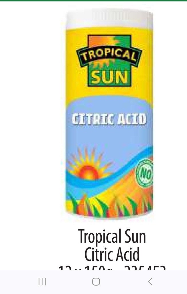 Tropical Sun Citric Acid 12x150gm.