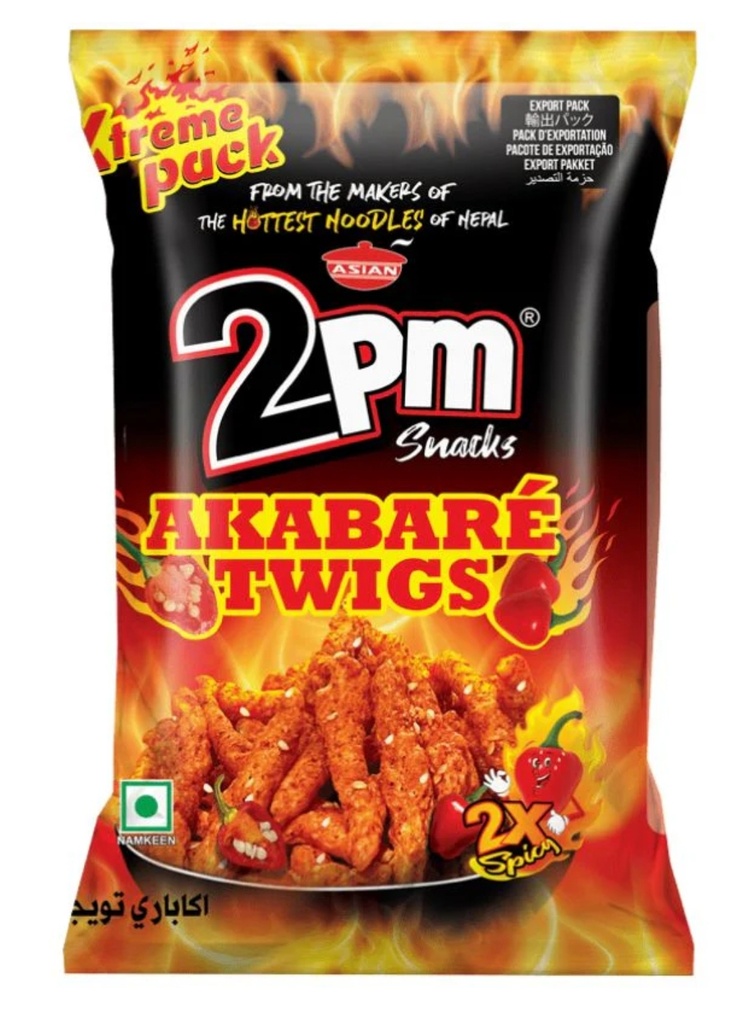 Nepal 2PM Akabare Twigs x2 Spicy Snacks Chips 60x60gm. 