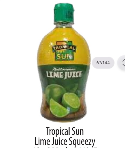 [C10587] Tropical Sun Lime Juice Squeezy 12x200ml.