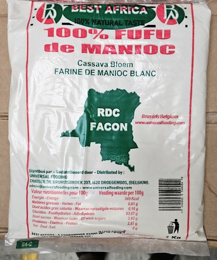 [PRF153] Best Africa RDC (Congo) Fufu Manioc/Cassava 15x1kg.  